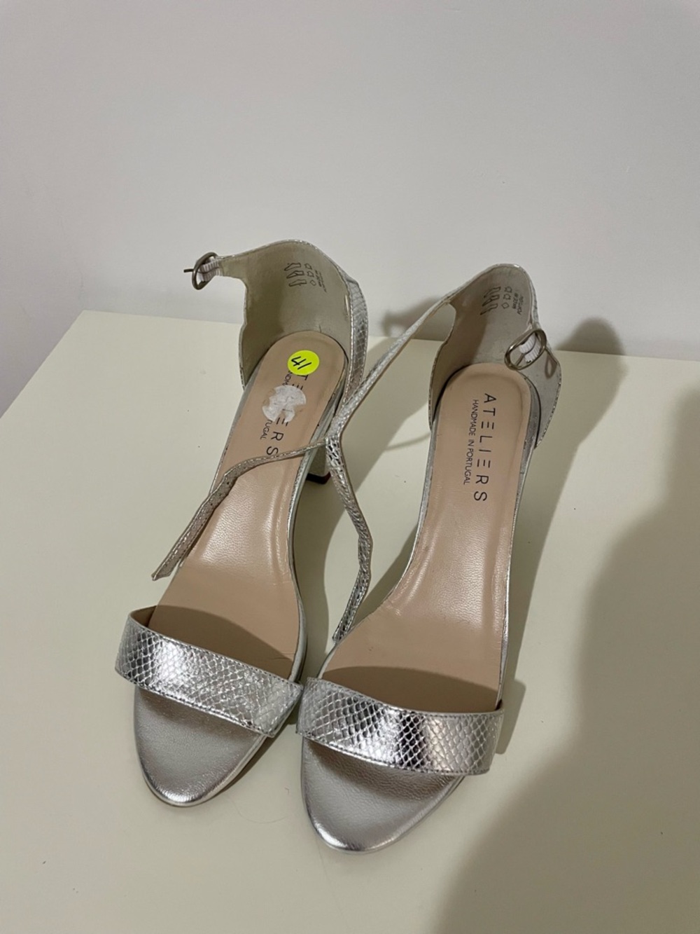 Ateliers Silver Snake-Effect Ankle-Strap Heels